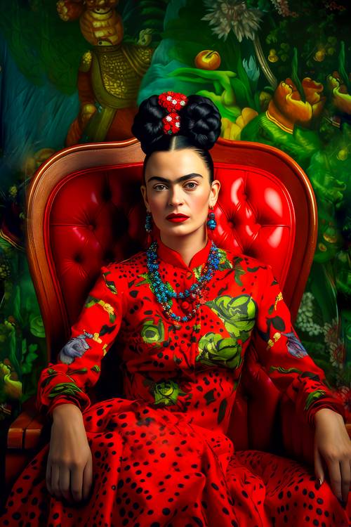  Porträt von Frida Kahlo in einem roten Kleid mit grünen Akzenten. from Miro May