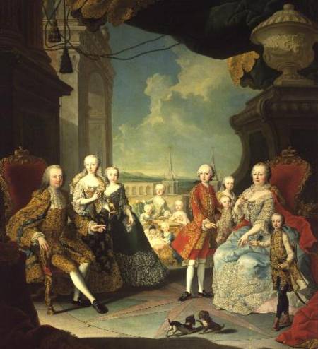 Maria Theresa and her Husband at the staircase leading from the Great Hall of Schloss Schonbrunn int from Mytens (Schule)