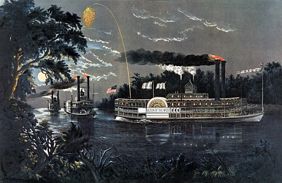 RL 27835 Rounding a Bend on the Mississippi Steamboat Queen of the West from N. Currier