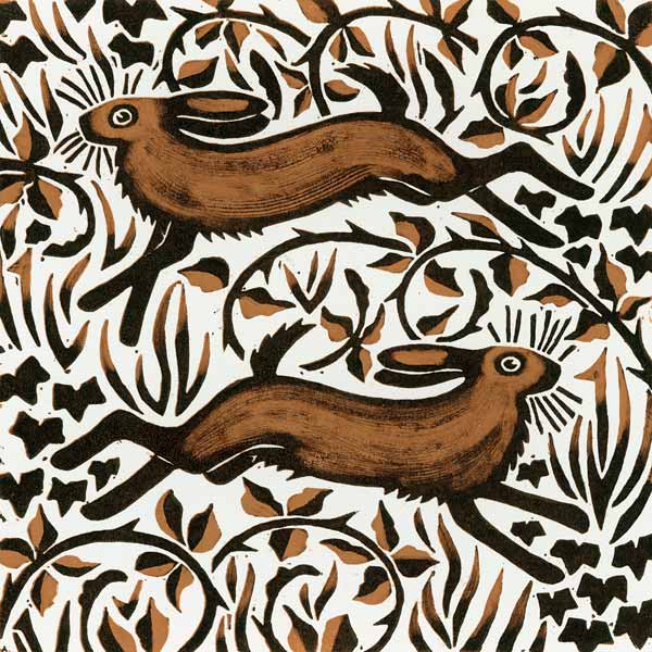Bramble Hares, 2001 (woodcut)  from Nat  Morley