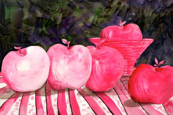 cranberry glass and pink apples from Neela Pushparaj