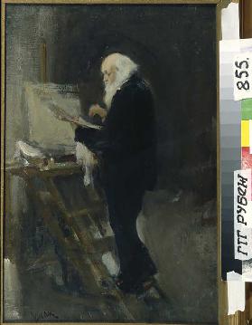 Der Maler Nikolai Ge (1831-1894) bei der Arbeit
