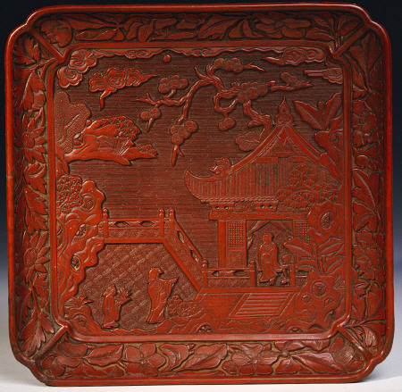A Ming Red Lacquer Shaped Square Tray, 16th Century from 