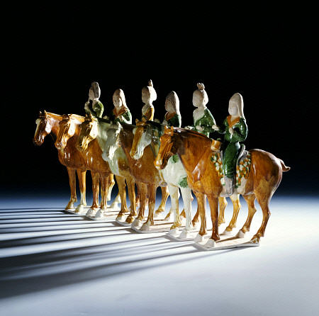 An Important Set Of Six Sancai Pottery Equestrian Figures from 