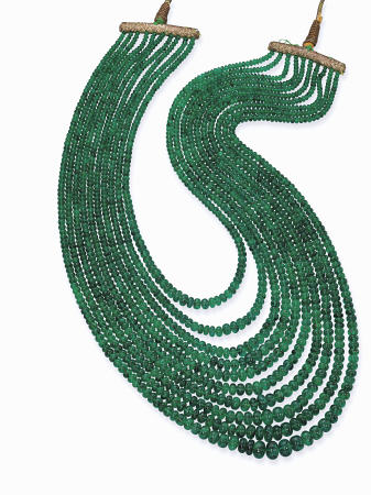 An Impressive Emerald Bead Necklace With Ten Graduated Strands Of Emerald Beads Weighing Approximate from 