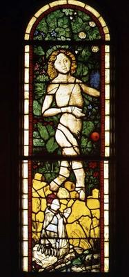 Adam in the Garden of Eden, with a kneeling donor, 15th century (stained glass) (see 95110 for detai from 