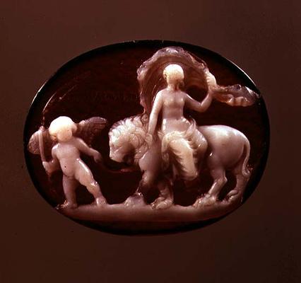 Cameo of Venus seated on a lion led by Cupid, 1st century BC (agate and onyx) from 