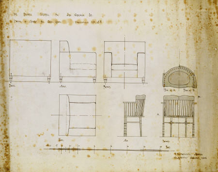 Designs For An Upholstered Chair And A Spindle Chair Shown In Elevation and Plans, 1909 from 