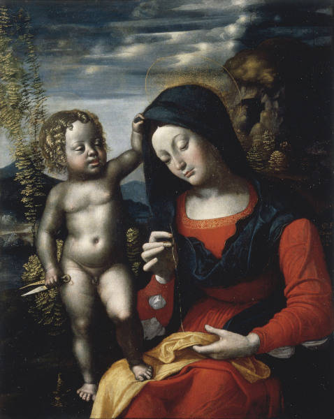 G.F.Caroto, Maria mit Kind und Naeharbeit from 