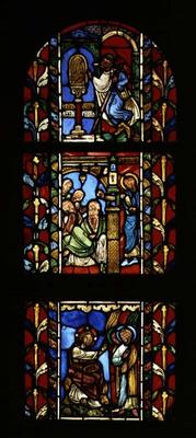 Scenes from the legend of St. Nicholas and the Temptation of Christ, c.1200 (stained glass) from 