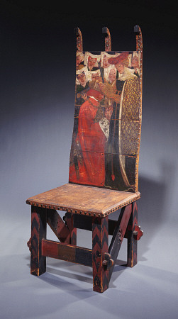''The Arming Of A Knight'', A Painted Deal Chair Designed By William Morris, Painted By Dante Gabrie from 