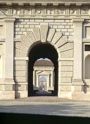 View of the main entrance on the western facade designed by Giulio Romano (1499-1546), 1524-34 (phot from 