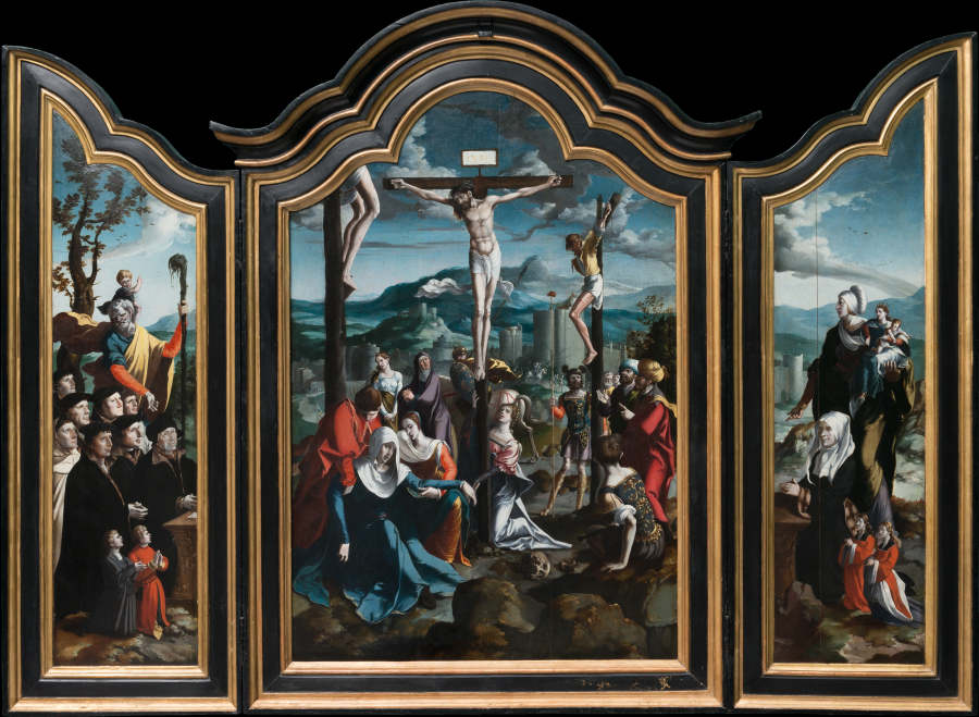 Triptychon mit der Kreuzigung Christi, Heiligen und Stifterfamilie from Nordniederländischer Meister um 1530