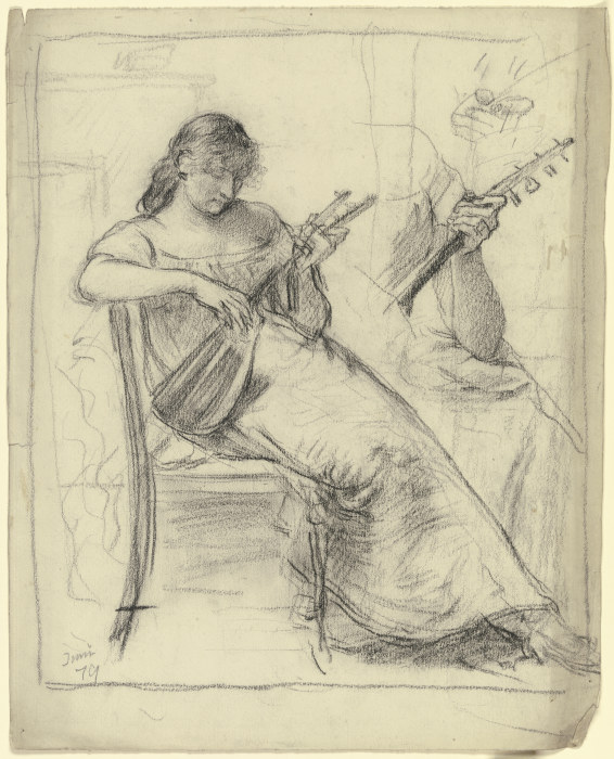 Sitzende junge Frau, Mandoline spielend from Otto Scholderer