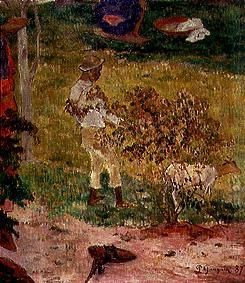 Negerjunge mit Ziege auf Tahiti. (Detail aus Conversation Tropiques) from Paul Gauguin