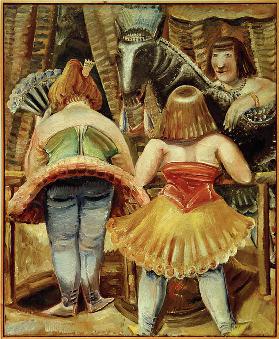 Zirkuspferd mit drei Frauen
