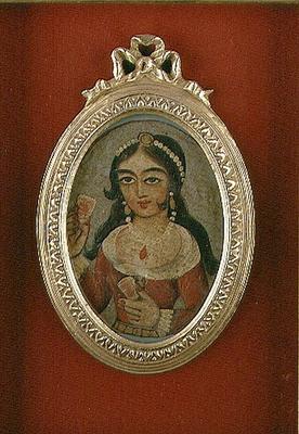 Qajar bust roundel depicting an adorned woman (oil on canvas) from Persian School, (19th century)