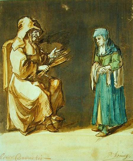 Brother Cornelis disguised as a Nun and a Penitent Woman (pen and brush and w/c on paper) from Philips Koninck