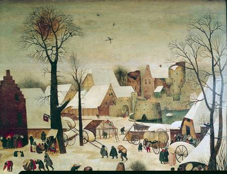 The Census at Bethlehem, detail of the houses and fortifications from Pieter Brueghel d. J.