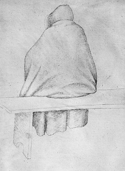 Monk seated on a bench, seen from behind, from the The Vallardi Album from Pisanello