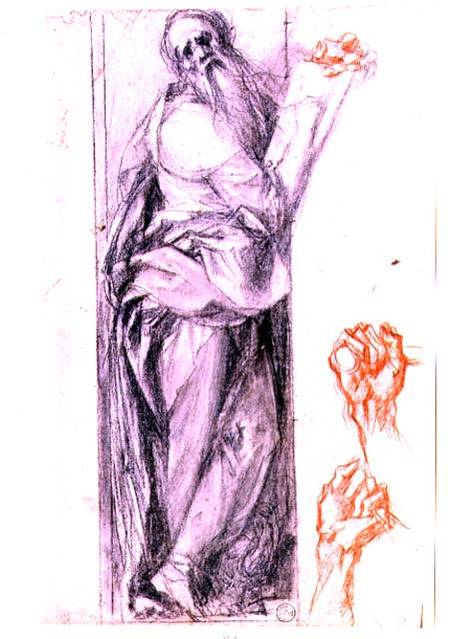 Study of St. John the Evangelist and two studies of fists (black and red chalk) from Pontormo,Jacopo Carucci da