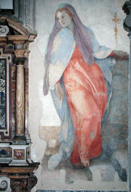 The Visitation, detail of Elizabeth to right of the altar from Pontormo,Jacopo Carucci da