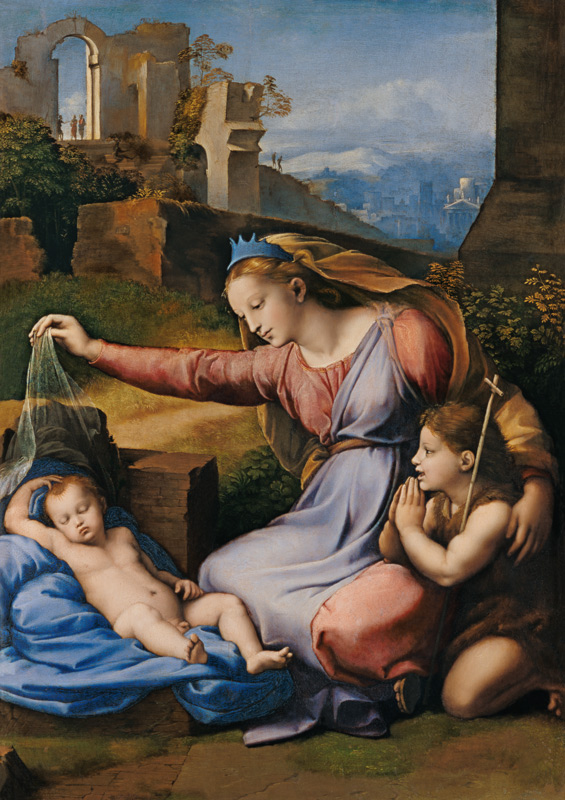 Madonna mit schlafenden Kind und hl. Johannes (Madonna mit dem Diadem) from (Raffael) Raffaello Santi