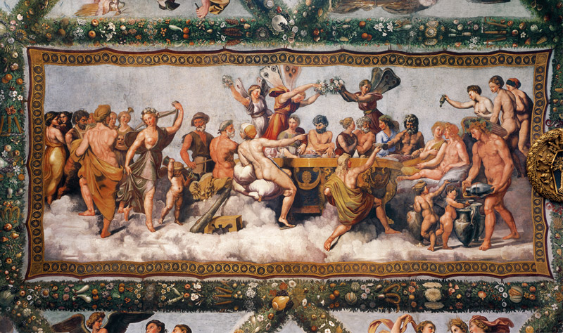 The Banquet of the Gods, Ceiling Painting of the Courtship and Marriage of Cupid and Psyche from (Raffael) Raffaello Santi