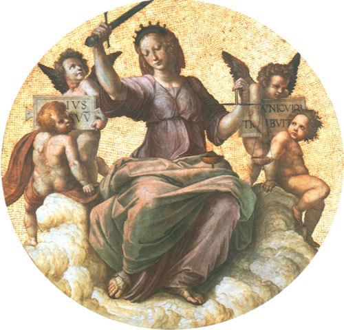 Justitia (Detail Ausschnitt von Decke der Stanza della Segnatura) from (Raffael) Raffaello Santi