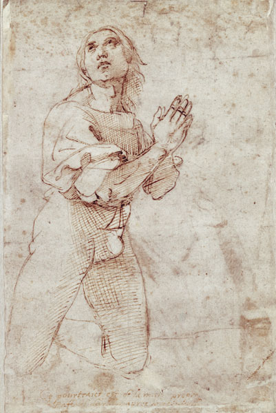 Figurenstudie eines betenden jungen Mannes. Zeichnung from (Raffael) Raffaello Santi