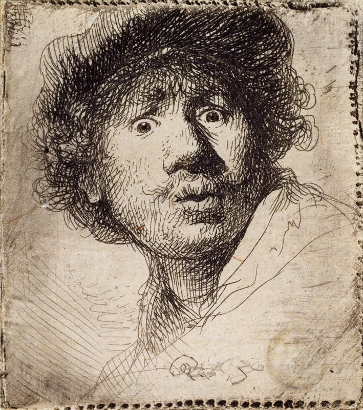 Selbstbildnis mit Mütze, aufgerissenen Augen und geöffneten Mund from Rembrandt van Rijn