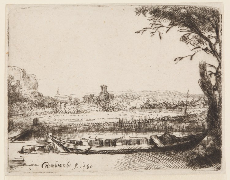 Die Landschaft mit Boot und einer Brücke (Het Schuytje op de voorgrond) from Rembrandt van Rijn