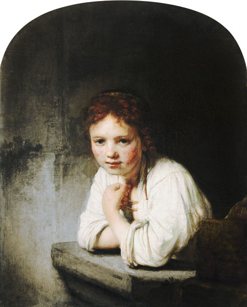 Junges Mädchen, sich auf eine Fensterbrüstung lehnend from Rembrandt van Rijn