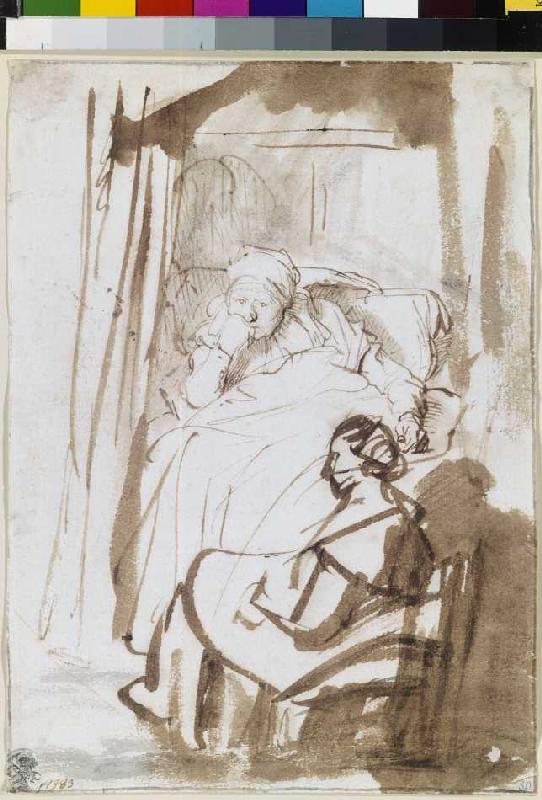 Saskia im Bett mit Krankenschwester from Rembrandt van Rijn