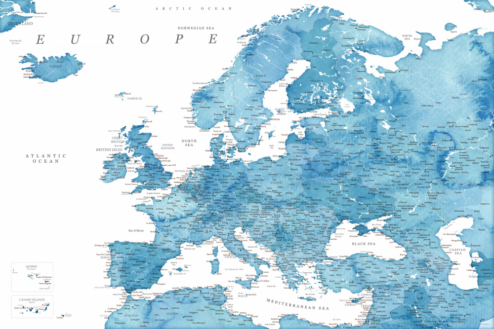 Blaue detaillierte Karte von Europa from Rosana Laiz Blursbyai
