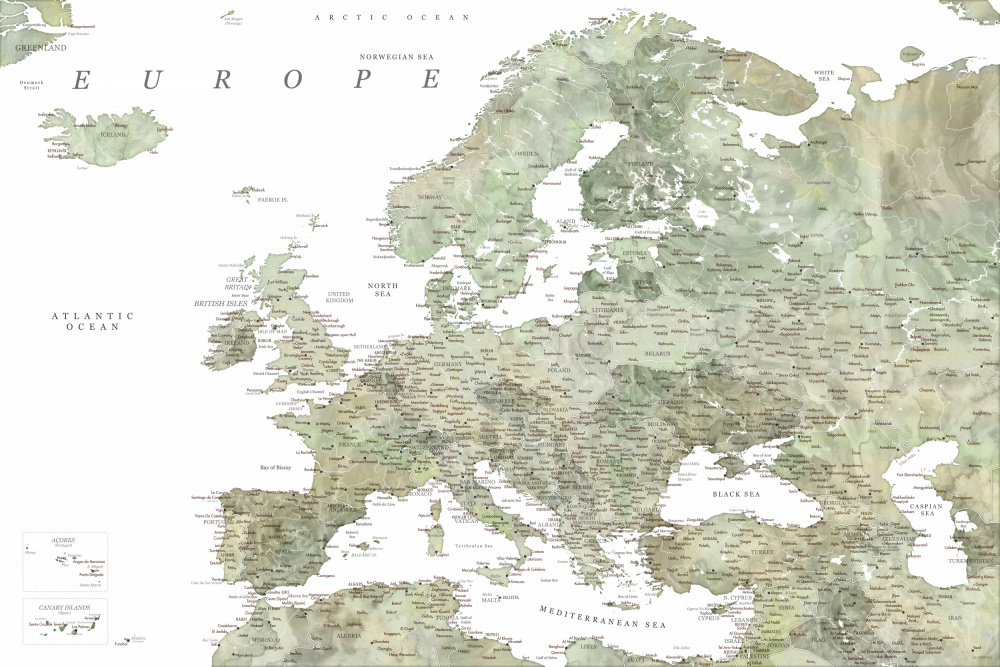 Grüne detaillierte Karte von Europa from Rosana Laiz Blursbyai
