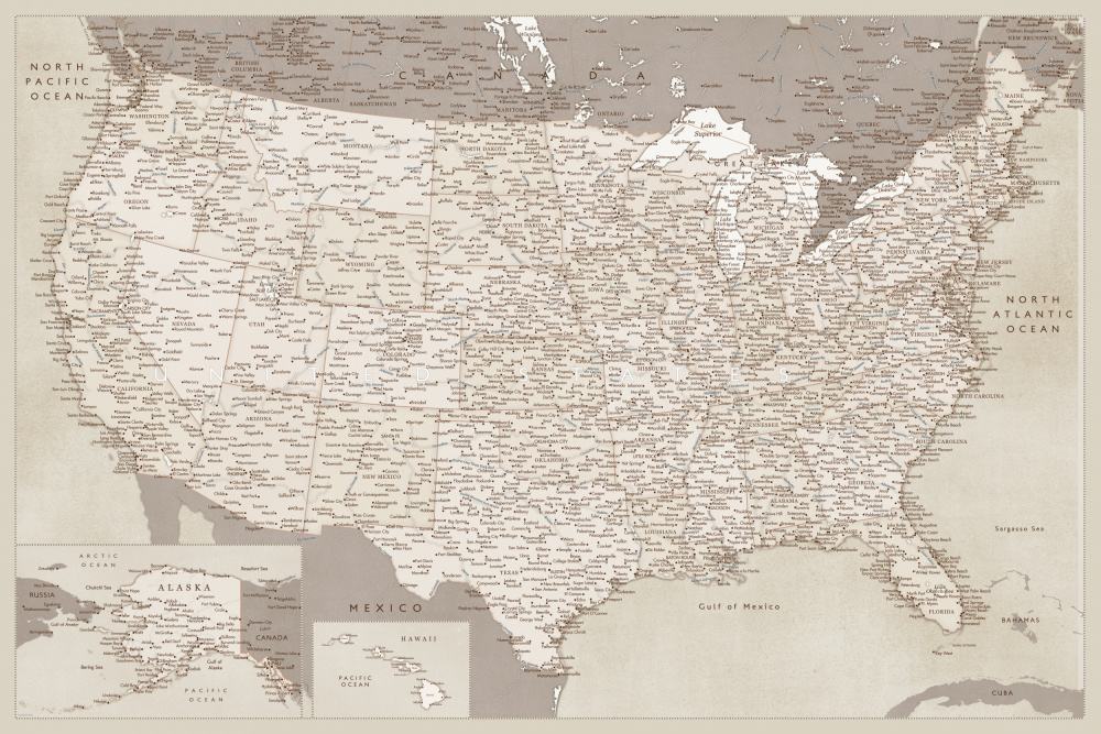 Sehr detaillierte Karte der Vereinigten Staaten,Gentry from Rosana Laiz Blursbyai