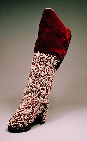 Lady''s boot, 1650-1700 (leather and velvet with pearls) from Russian School