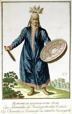 A Shaman from Krasnoiarsk, 18th century (coloured engraving) from Russian School, (18th century)