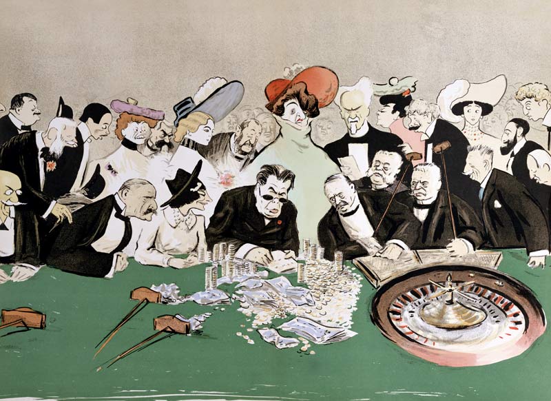 Gamblers in the casino at Monte-Carlo. c.1910 (colour litho) from Sem