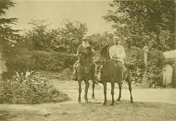 Leo Tolstoy riding in Yasnaya Polyana from Sophia Andreevna Tolstaya