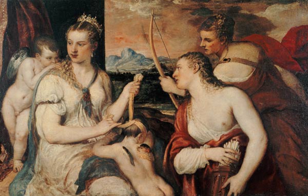 Die Erziehung des Amor from Tizian (eigentl. Tiziano Vercellio)