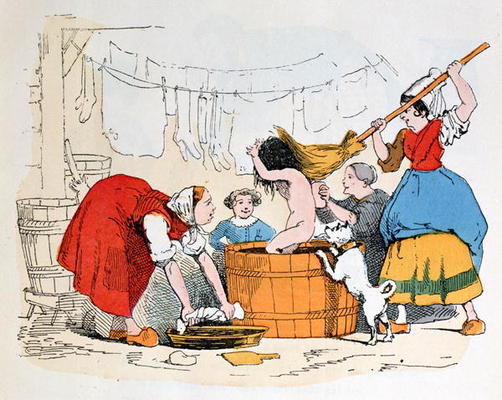 The Compulsory Bath, illustration for 'Les Defauts Horribles', c.1860 (colour litho) from Trim
