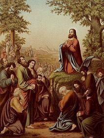 Reproduktion aus der Allivoli-Bibel: Bergpredigt (Christus lehrt das Vaterunser) from (um 1900) Anonym