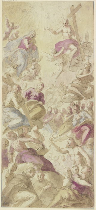 Christus und Maria im Himmel umgeben von vielen Heiligen from Ventura Salimbeni
