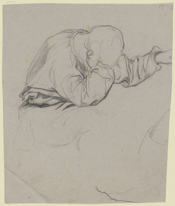 Sitzernder Mann, den Kopf aufgestützt, die Linke nach der Hand der Frau ausstreckend, aus "Trost (Ab from Victor Müller