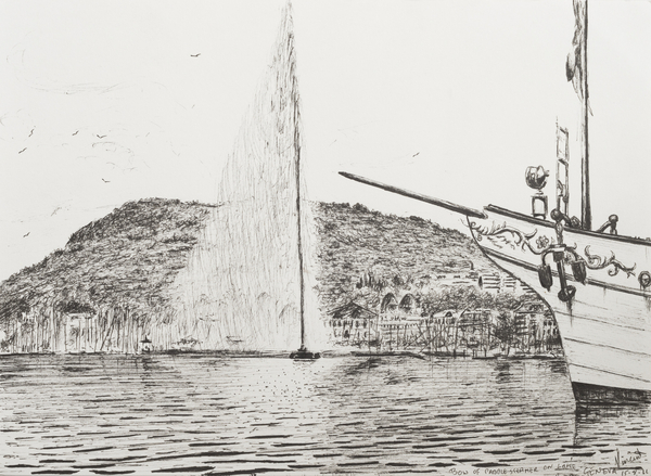 Geneva fountain and bow of pleasure cruiser from Vincent Alexander Booth