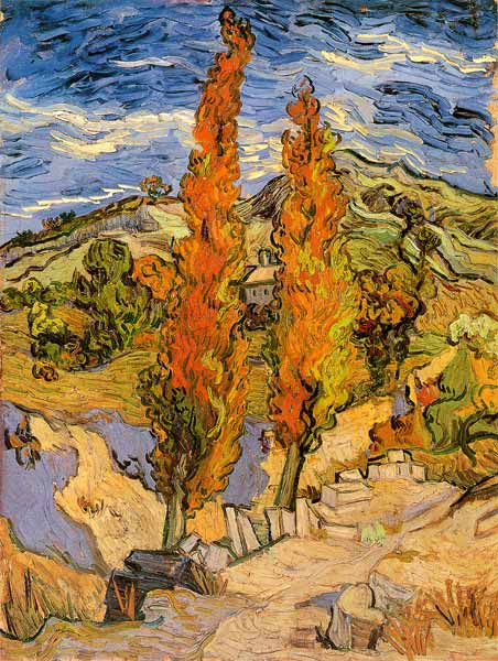 Zwei Pappeln an einem Weg durch die Hügel from Vincent van Gogh