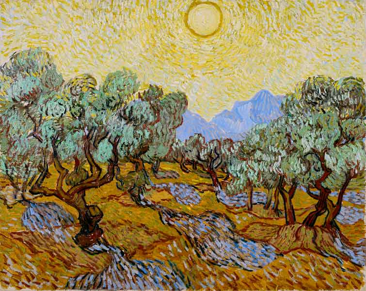 Olivenbäume mit gelbem Himmel und Sonne from Vincent van Gogh
