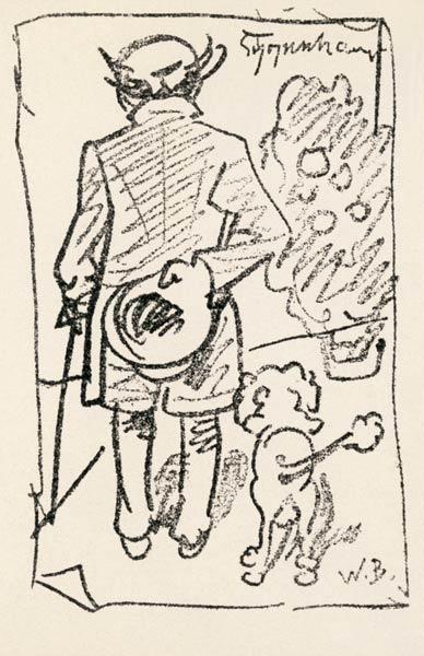 Schopenhauer Arthur Philosoph Danzig mit Pudel (Karikatur) 1860